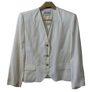 Talbots Vintage Union Label White 3 Button Blazer Jacket Gold Buttons 8